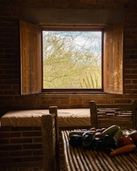 a table with a view of a window